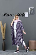 مانتو بلند نخی راه راه کد 542 - تصویر 4