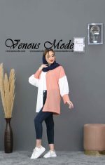 مانتو حریر میله ای دو رنگ