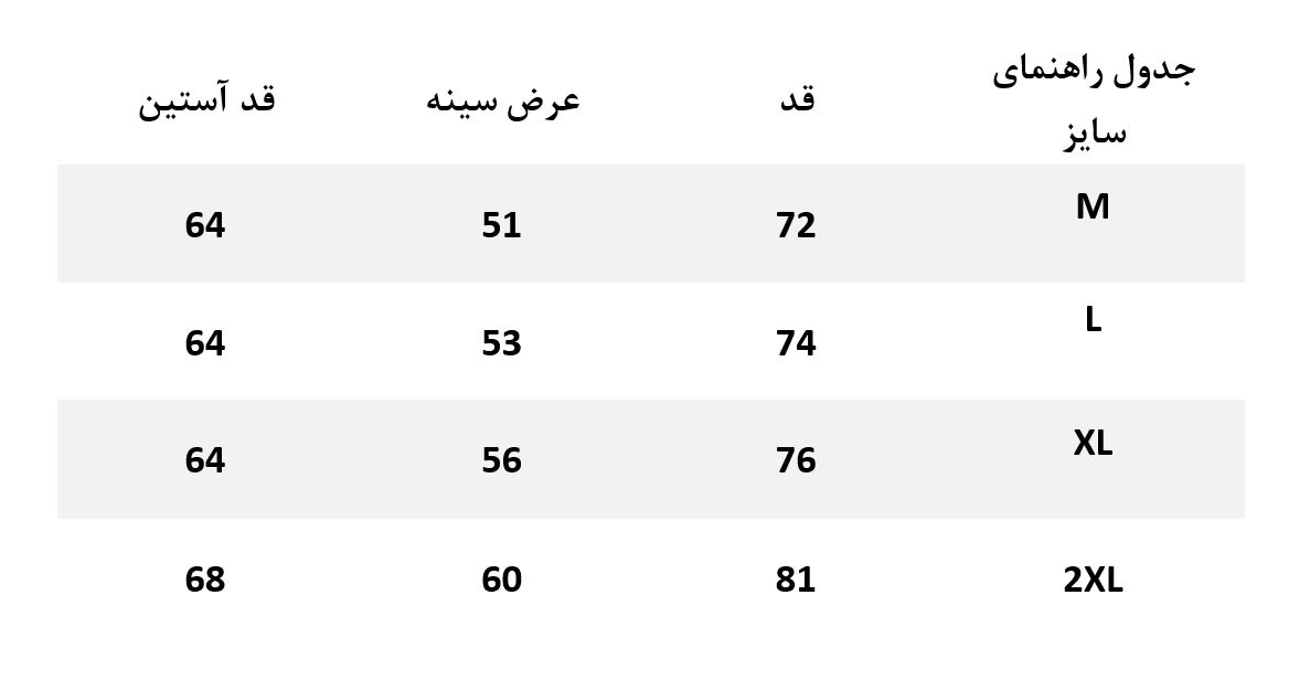 جدول سایزبندی