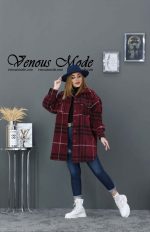 پالتو چهارخونه زرشکی
