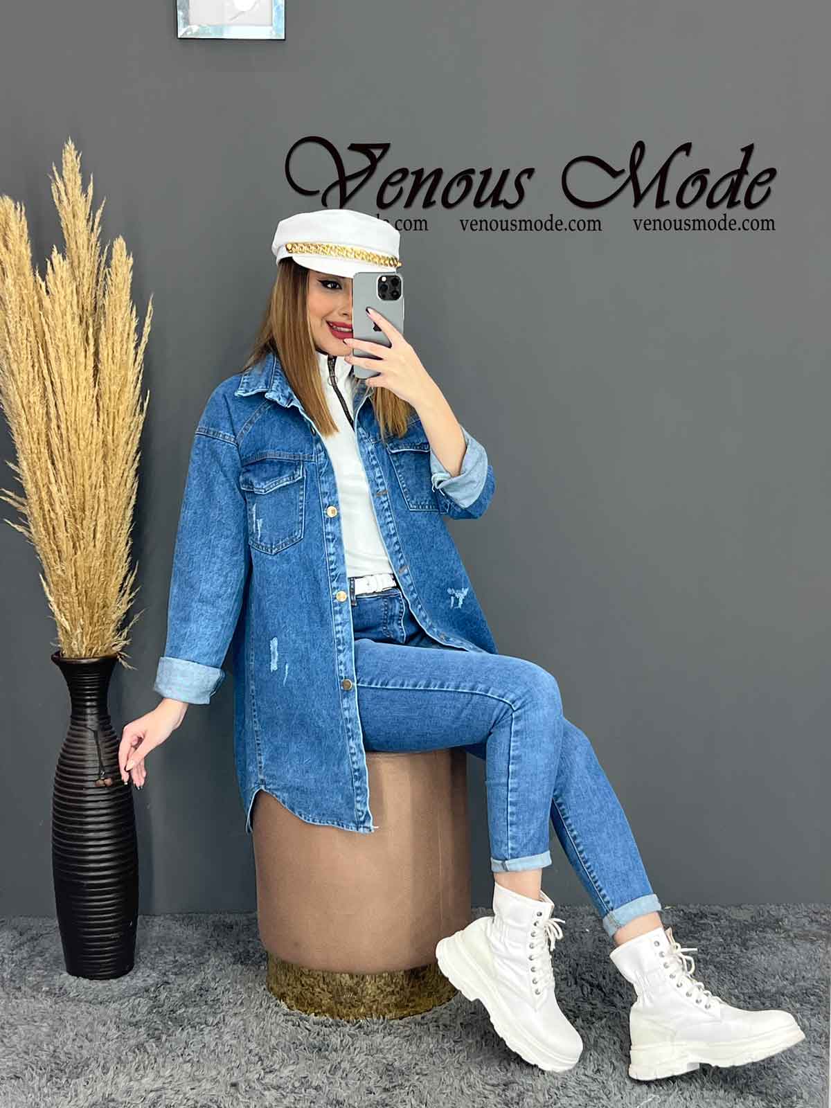 کت جین آبی دریایی زاپدار کت جین