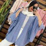 مانتو پانچ راه راه جیب هلالی