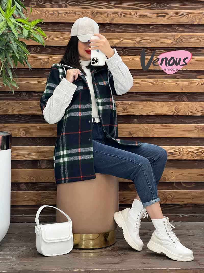 پالتو چهارخونه آستین دورس ونوس مد پالتو چهارخونه آستین دورس