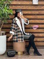 پالتو چهارخونه یقه خز کد 2064 - تصویر 13