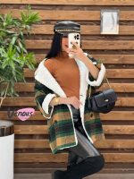 پالتو چهارخونه یقه خز کد 2064 - تصویر 12