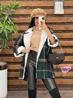 پالتو چهارخونه یقه خز کد 2064 - تصویر 11