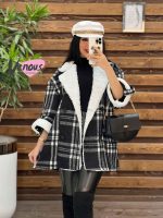 پالتو چهارخونه یقه خز کد 2064 - تصویر 19