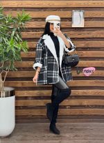 پالتو چهارخونه یقه خز کد 2064 - تصویر 9