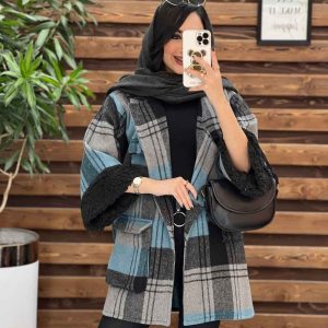 پالتو چهارخونه آستین خز