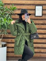 کاپشن یقه انگلیسی کمردار کد 2157 - تصویر 5