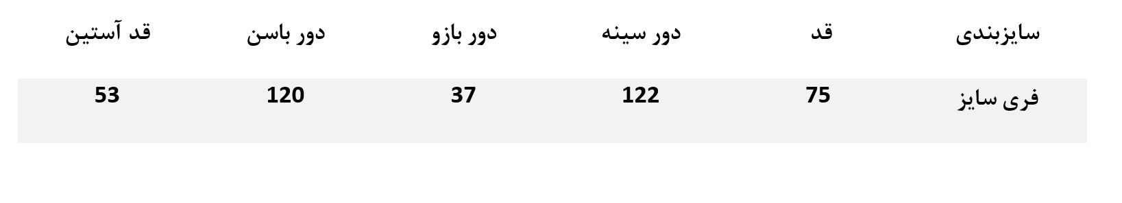 جدول سایز لباس