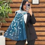 شال حریر نخ طرح برگ منگوله دار کد2622