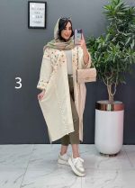 مانتو لنین نچرال بلند طرح دوزی کد 2672 - تصویر 3