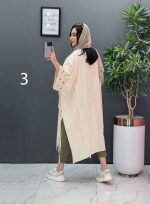 مانتو لنین نچرال بلند طرح دوزی کد 2672 - تصویر 7