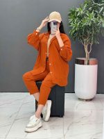 ست مانتو شلوار لنین کمربند Dior کد 2687 - تصویر 2