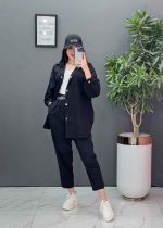 ست مانتو شلوار لنین کمربند Dior کد 2687 - تصویر 5