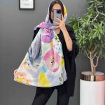 شال حریر نخ طرح گل پایین ریش کد 2627