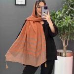 شال نخی راه راه پایین منگوله دار