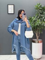 مانتو جین پانچ پایین ریش کد 2707 - تصویر 4