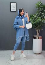 مانتو جین پانچ پایین ریش کد 2707 - تصویر 8