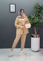 مانتو شلوار کرم لنین