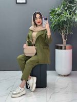 مانتو شلوار زیتونی لنین
