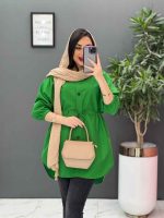 مانتو داکرون کمربندی بالا جیب نما کد 2720 - تصویر 8