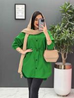 مانتو داکرون کمربندی بالا جیب نما کد 2720 - تصویر 13