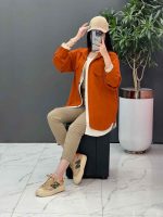 مانتو دو رنگ نارنجی کرم