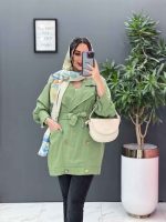 مانتو لنین آستین پیله دکمه چوبی کد 2807 - تصویر 2