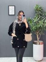 مانتو لنین آستین پیله دکمه چوبی کد 2807 - تصویر 8