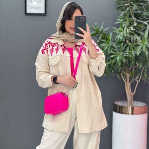 مانتو لنین گلدوزی آستین ریش