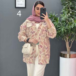 مانتو لنین طرح دار دو جیب پاکتی