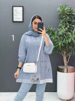 مانتو راه راه جلو بسته تک جیب در ونوس مد