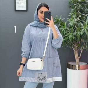 مانتو راه راه جلو بسته تک جیب در ونوس مد