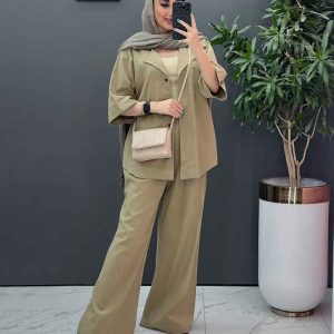 ست مانتو شلوار لنین تک جیب