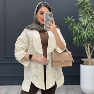 مانتو لینن جلوباز آینه دوزی