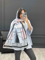 شال طرح کمربندی آبی - صورتی کد 2914