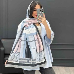 شال طرح کمربندی آبی - صورتی کد 2914
