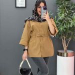 مانتو لنین دکمه مخفی کمر بنددار
