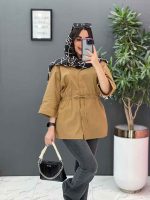 مانتو لنین دکمه مخفی کمر بنددار