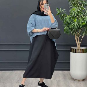 مانتو پیراهنی راه راه دو تیکه کد 3195