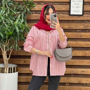 مانتو لینن پشت دکمه راه راه کد 3158