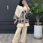 ست مانتو شلوار طرح دار پایین ریش کد 3125