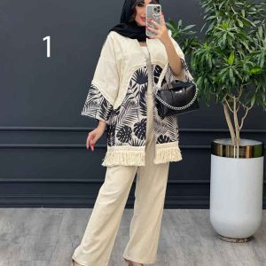 ست مانتو شلوار طرح دار پایین ریش کد 3125