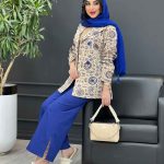 ست مانتو شلوار طرح دار چهار دکمه