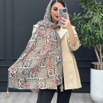 شال طرح گل چنل گلبهی - کرم کد 2936
