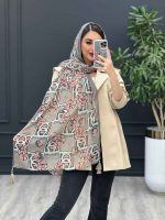شال طرح گل چنل گلبهی - کرم کد 2936