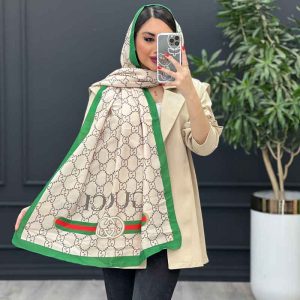 شال طرح گوچی کرم - سبز کد 2946