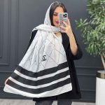 شال طرح چنل سفید - مشکی